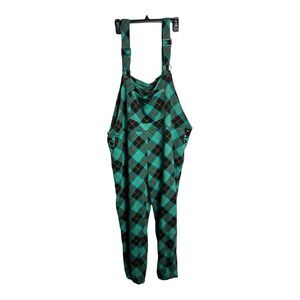 Shinesty Green & Black FrenchTerry Cloth Plaid Overalls Size XL 90s Vibes‎